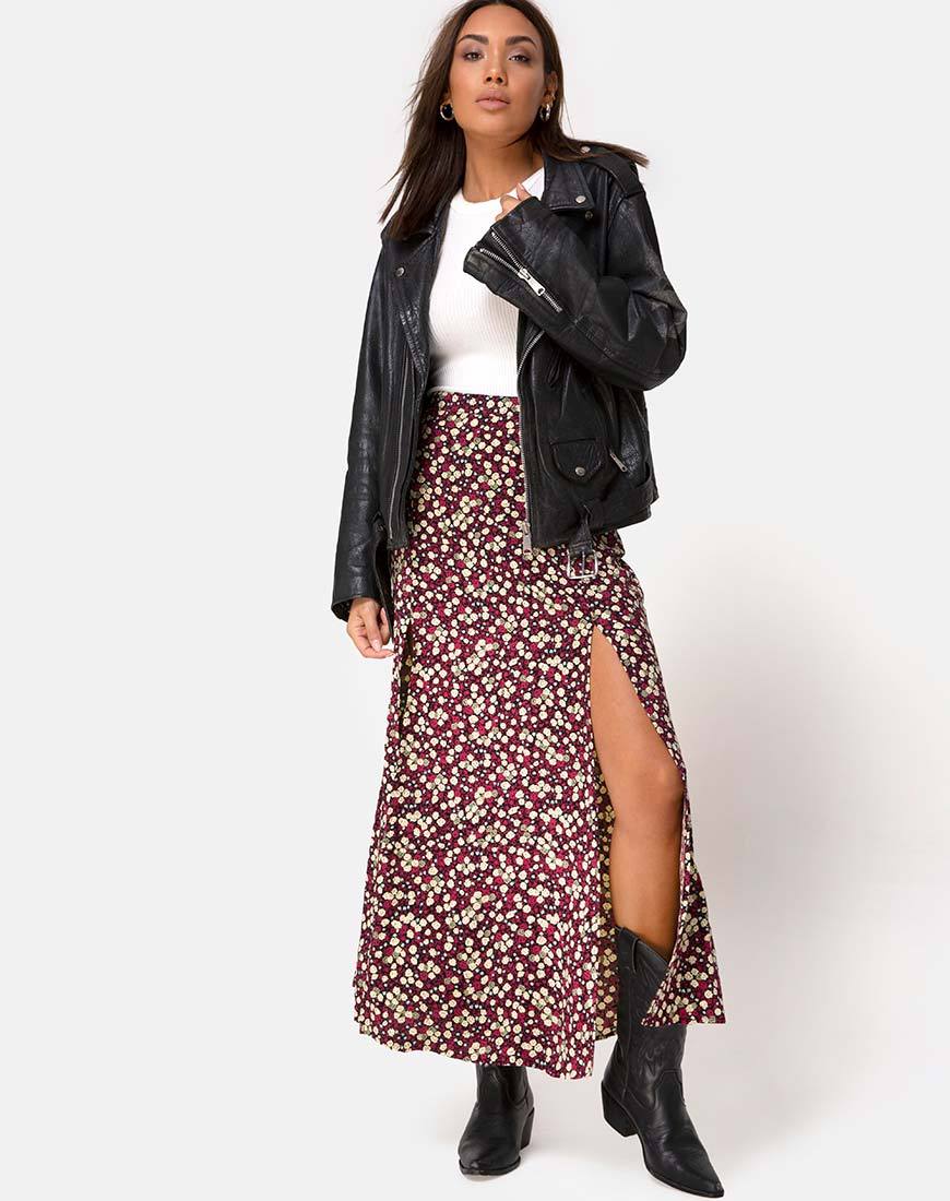 Afbeelding van Mica Maxi Rok in Bloemenveld Plum
