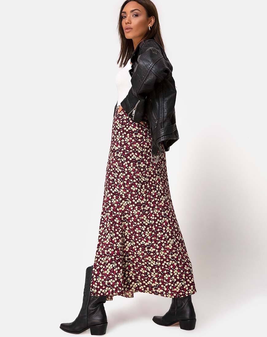 Afbeelding van Mica Maxi Rok in Bloemenveld Plum