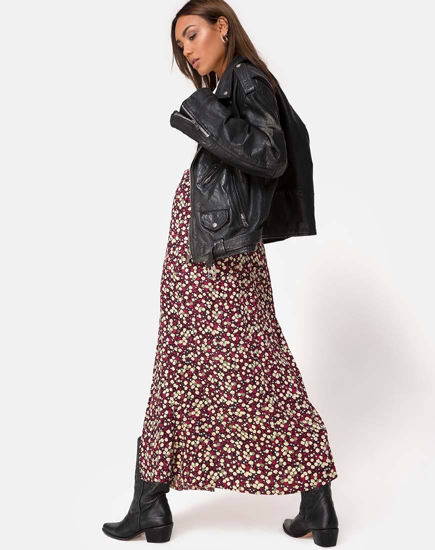 Afbeelding van Mica Maxi Rok in Bloemenveld Plum