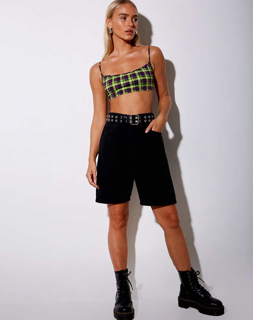 Afbeelding van Micro Crop Top in Groen en Paars Ruitje