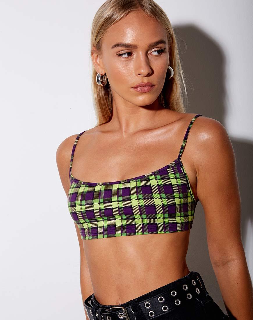 Afbeelding van Micro Crop Top in Groen en Paars Ruitje