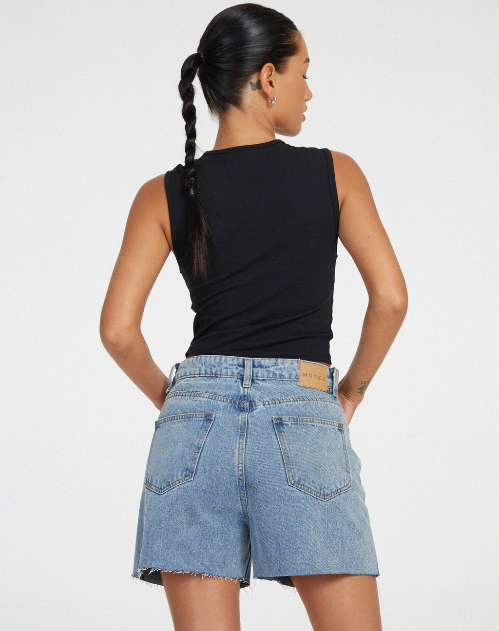 Denim short halflang in lichte wassing