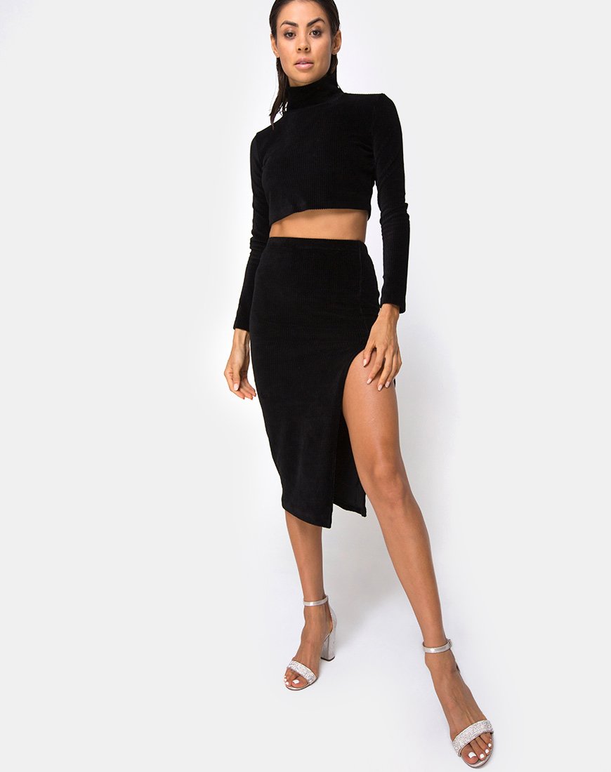 Afbeelding van Cheri Midi rok in Rib Zwart