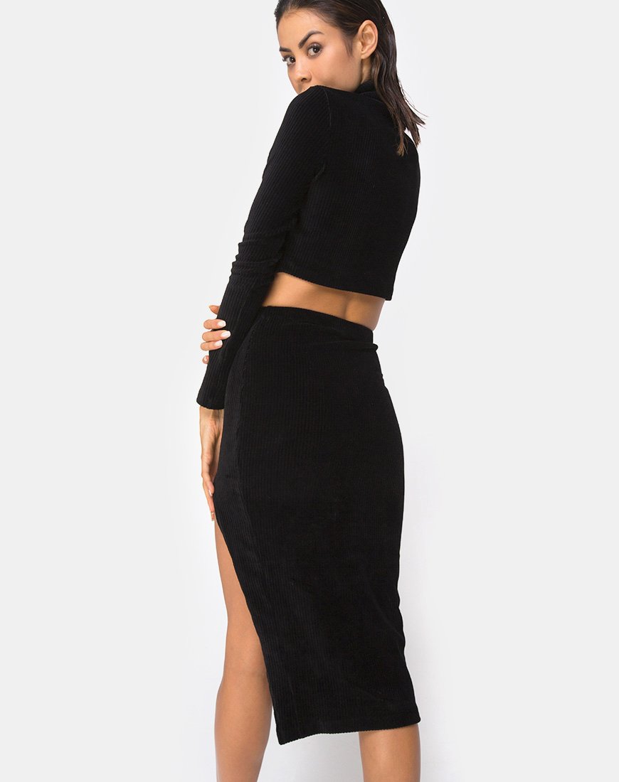 Afbeelding van Cheri Midi rok in Rib Zwart