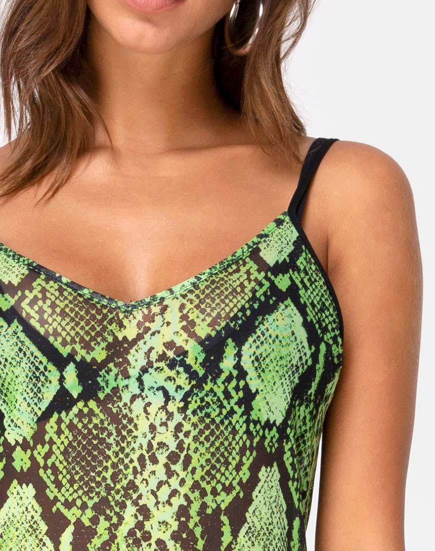 Afbeelding van Midnight Midi Dress in Slime Lime Snake Mesh