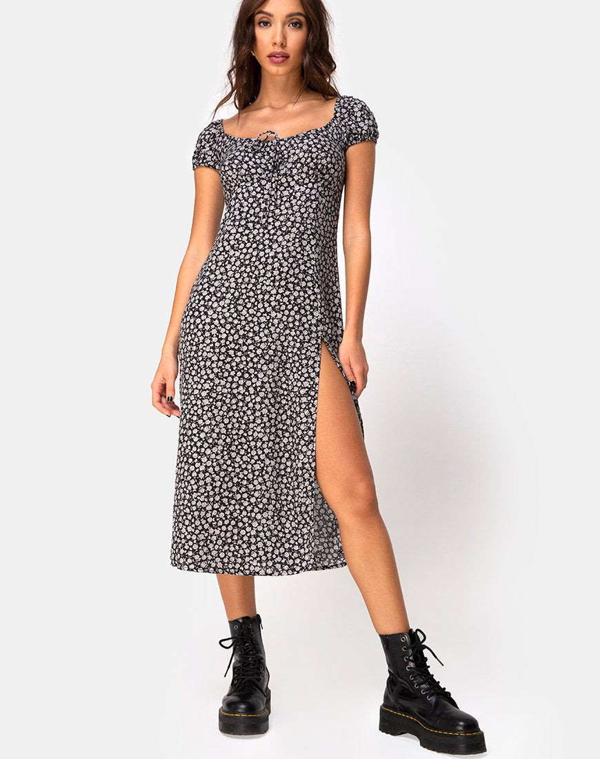 Milla Jurk in Ditsy Rose Zwart