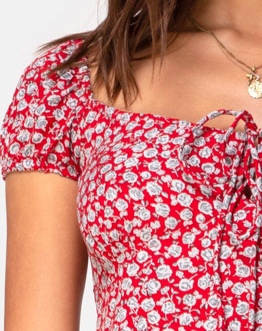 Afbeelding van Milla Jurk in Ditsy Rose Rood Zilver
