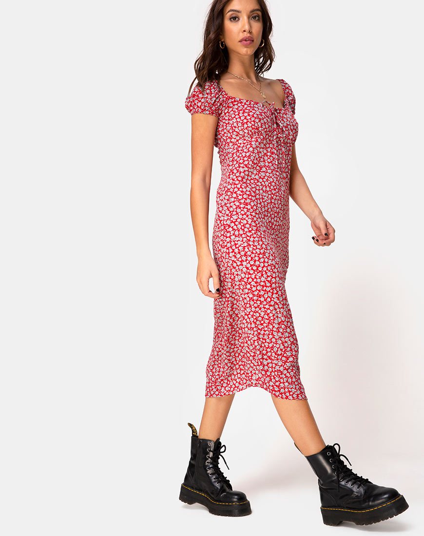 Afbeelding van Milla Jurk in Ditsy Rose Rood Zilver