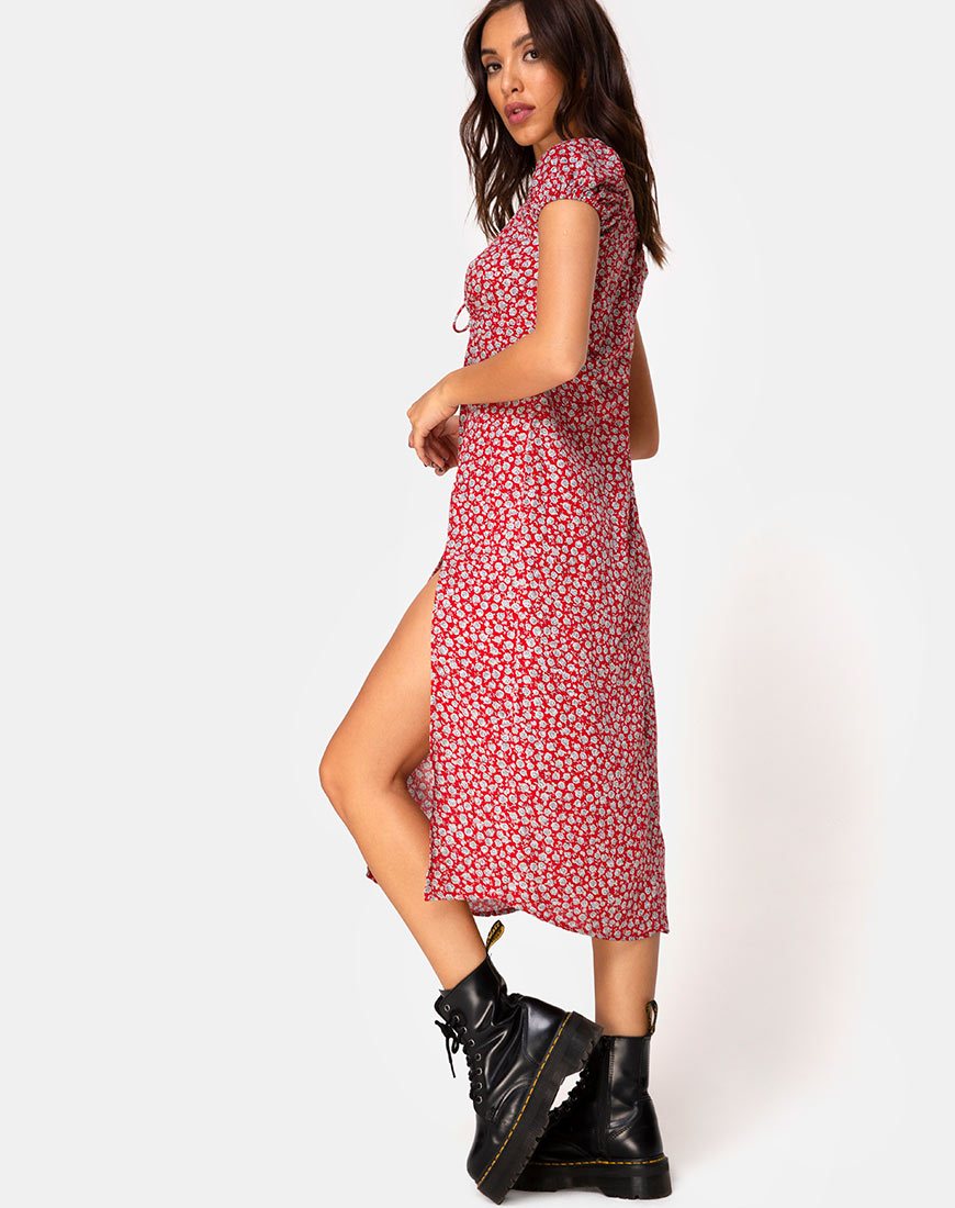 Afbeelding van Milla Jurk in Ditsy Rose Rood Zilver