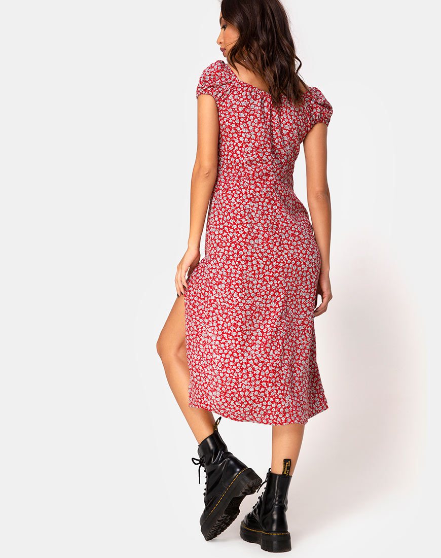 Afbeelding van Milla Jurk in Ditsy Rose Rood Zilver