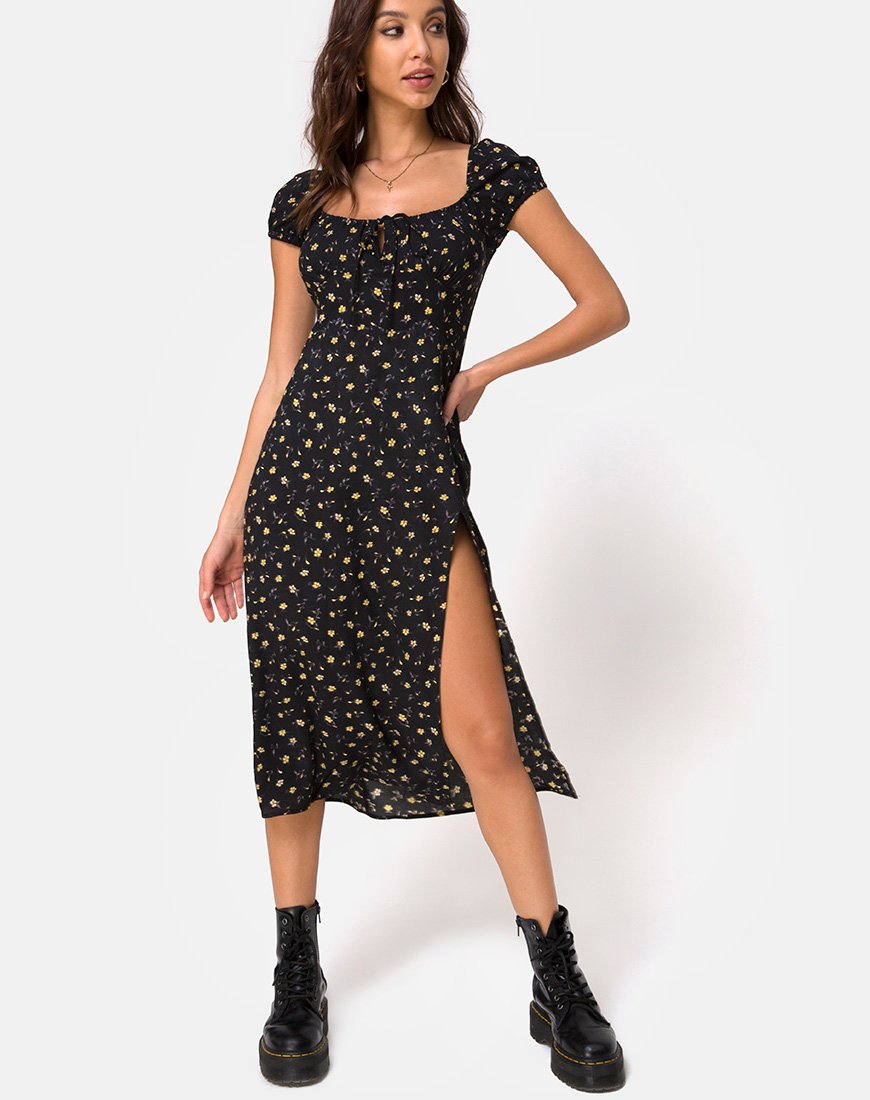 Afbeelding van Milla Midi Dress in Pretty Petal Zwart