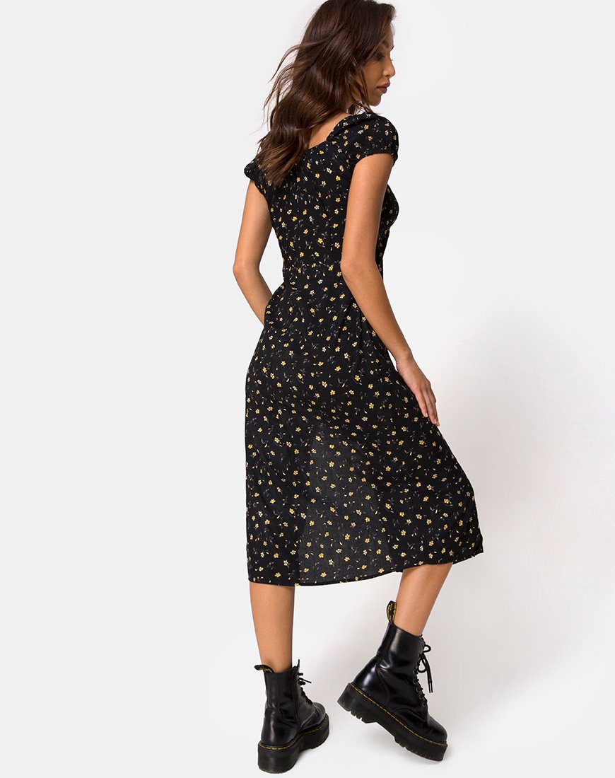 Afbeelding van Milla Midi Dress in Pretty Petal Zwart