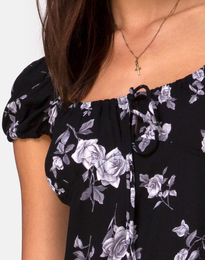 Afbeelding van Milla Midi Dress in White Rose Black