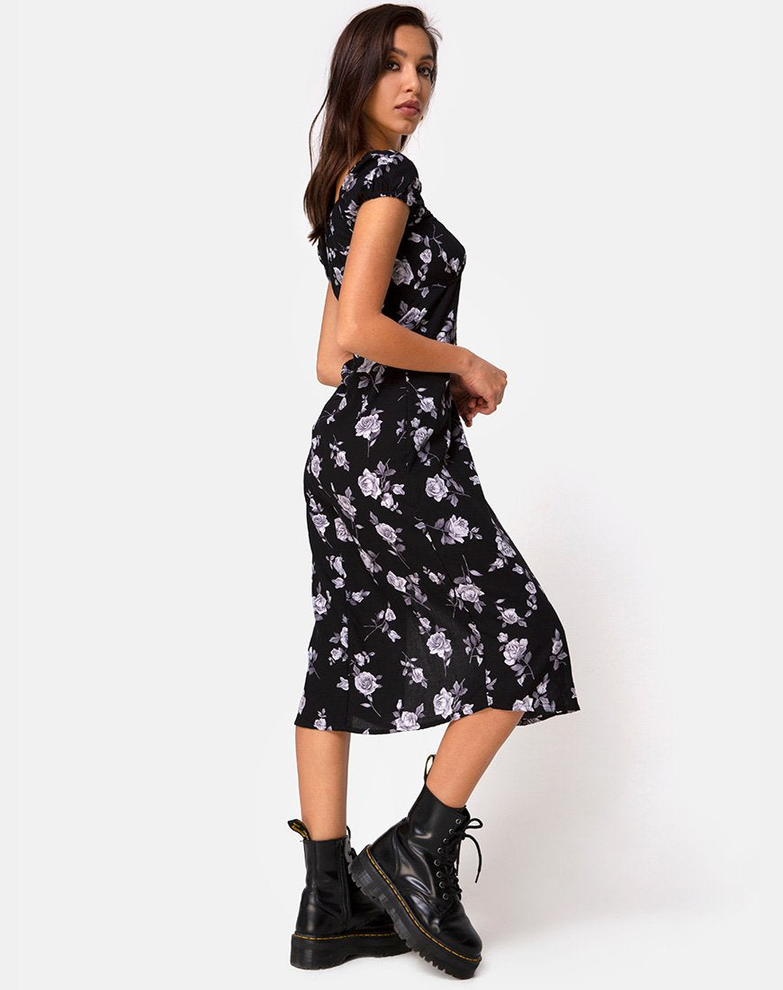 Afbeelding van Milla Midi Dress in White Rose Black