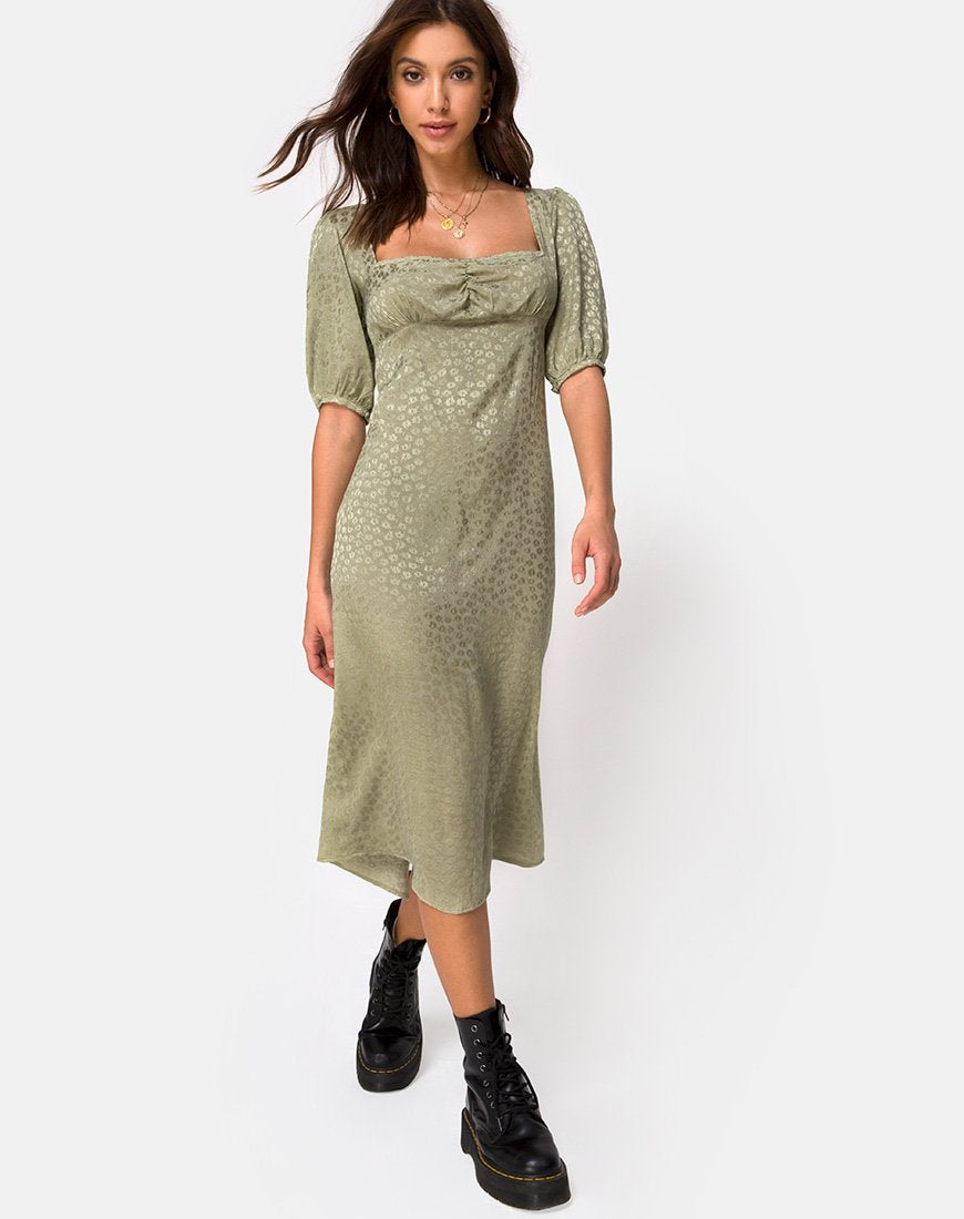 Millo Midi Dress in Satijn Ditsy Rose Sage