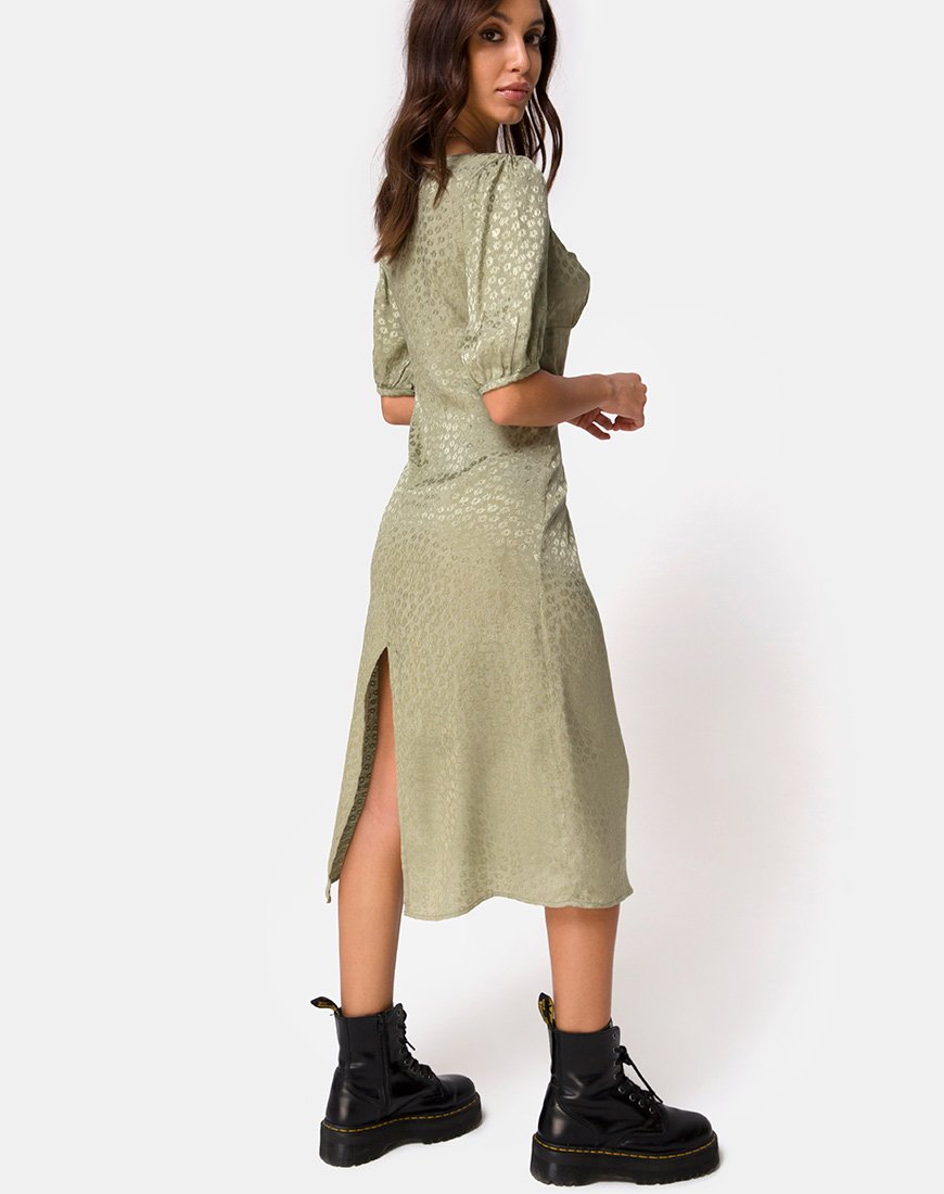 Millo Midi Dress in Satijn Ditsy Rose Sage