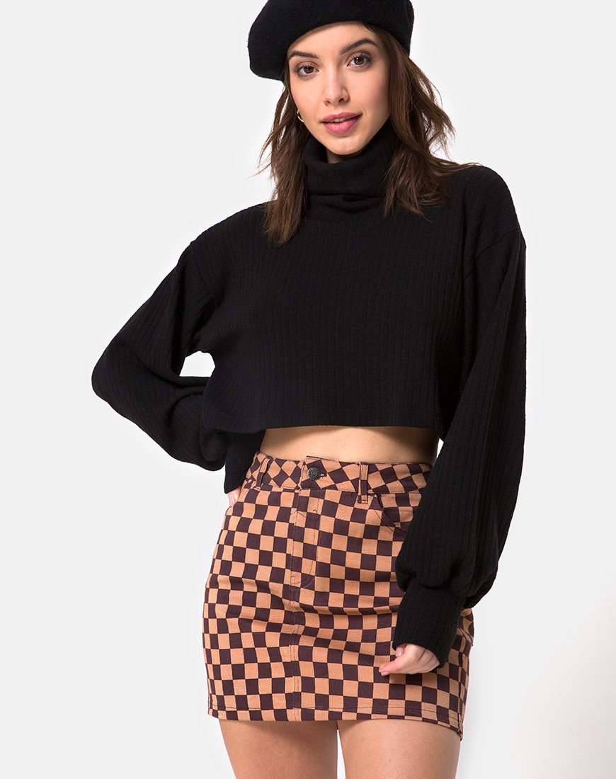 Mini broom rok in Checkerboard Tan