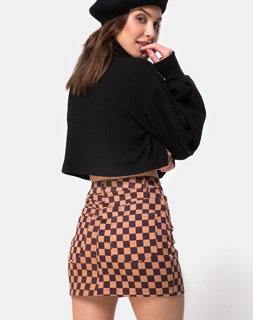 Mini broom rok in Checkerboard Tan