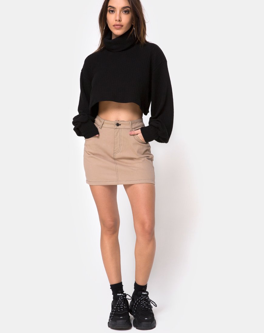 Afbeelding van Mini Broomy Rok in Tan met Zwart Stiksel