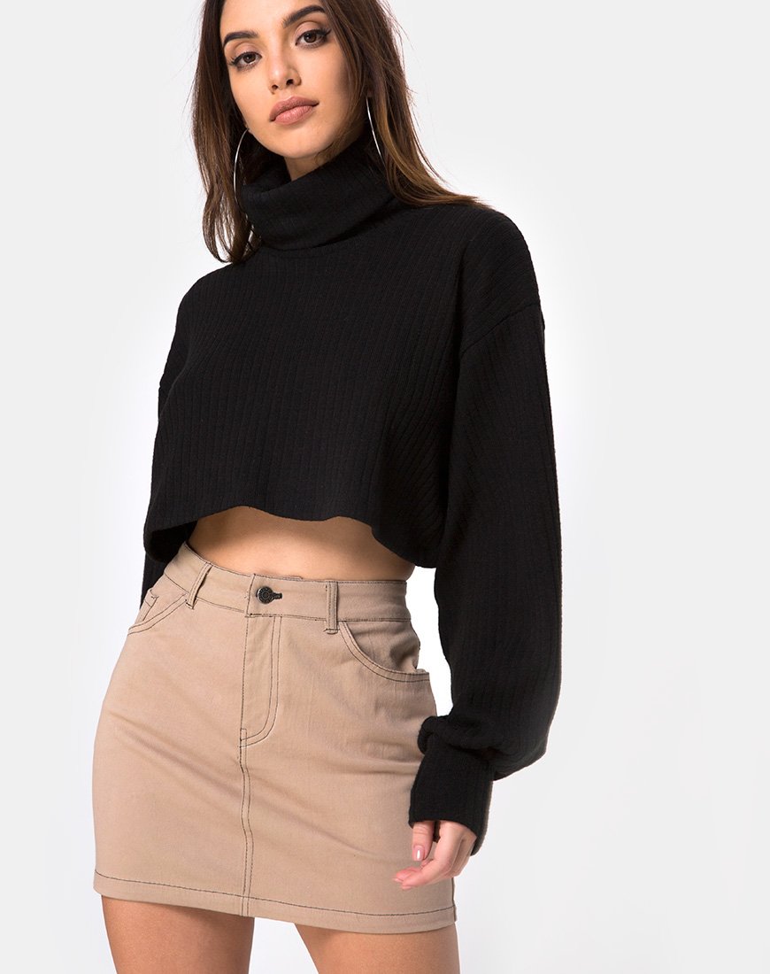 Afbeelding van Mini Broomy Rok in Tan met Zwart Stiksel