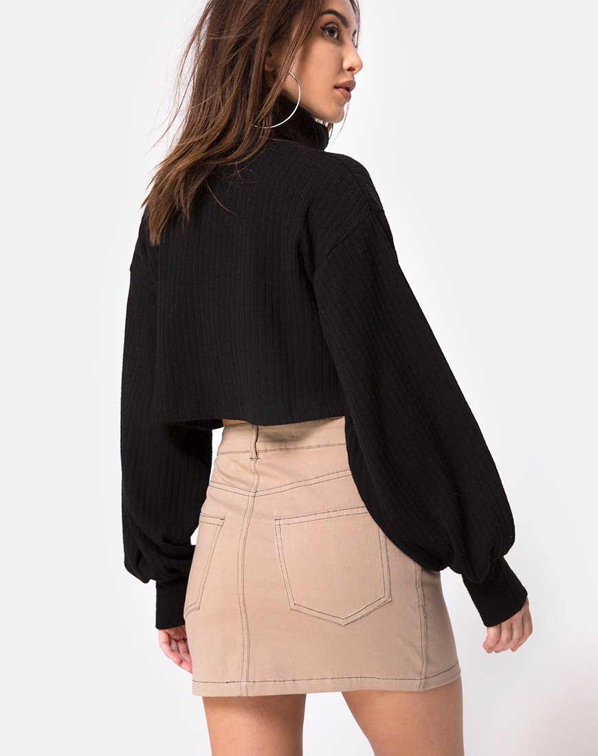 Afbeelding van Mini Broomy Rok in Tan met Zwart Stiksel