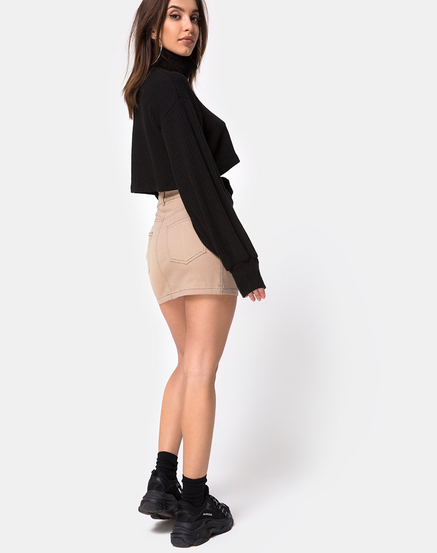 Afbeelding van Mini Broomy Rok in Tan met Zwart Stiksel