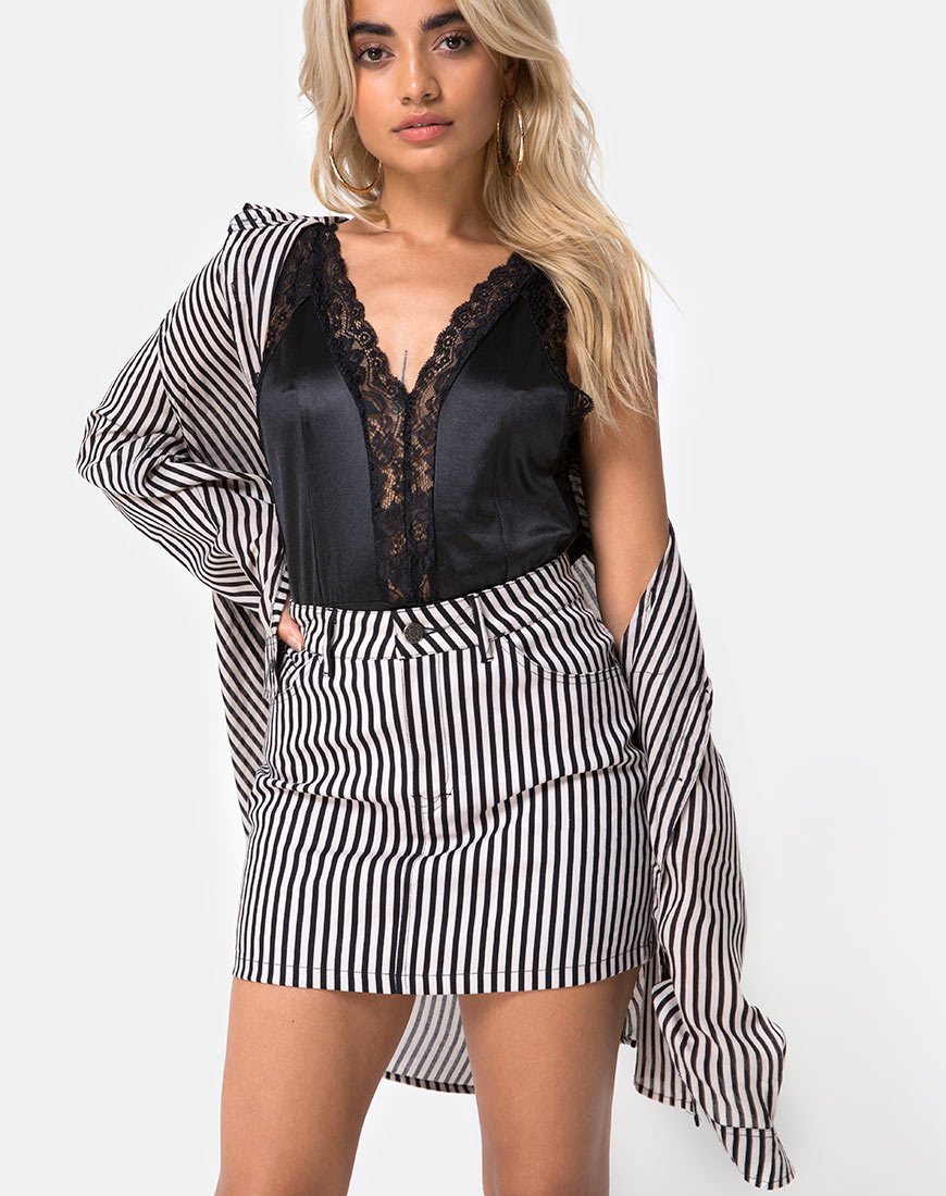 Afbeelding van Mini Broomy Rok in Mini Pinstripe Zwart en Nude
