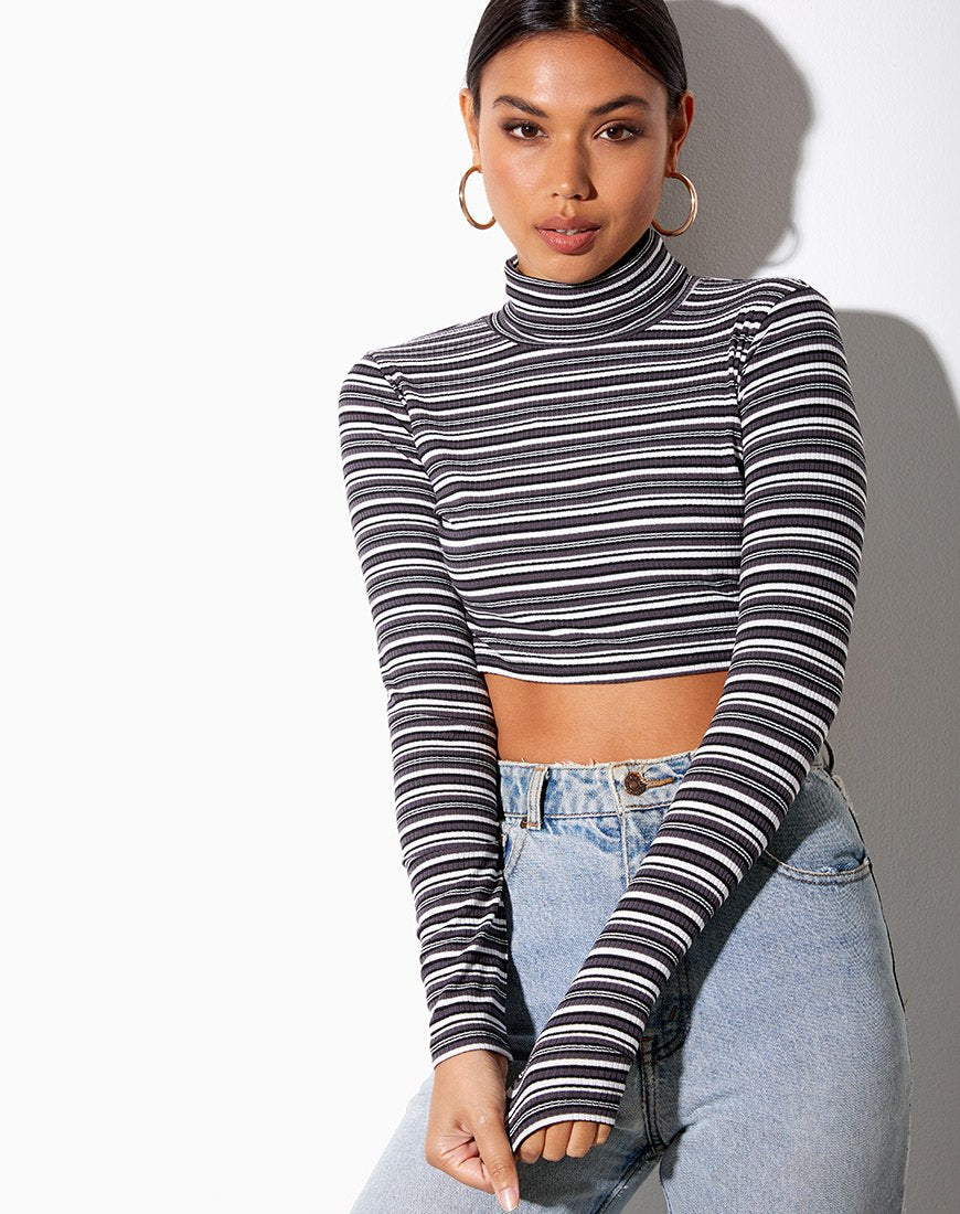 Moeena Crop Top in zwart, grijs en wit