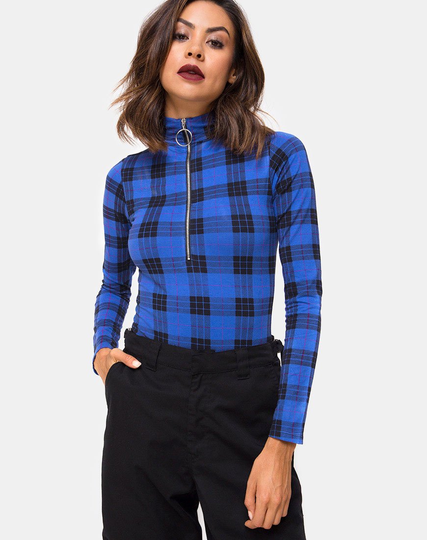 Afbeelding van Molaka Highneck Bodice in Tartan Blue