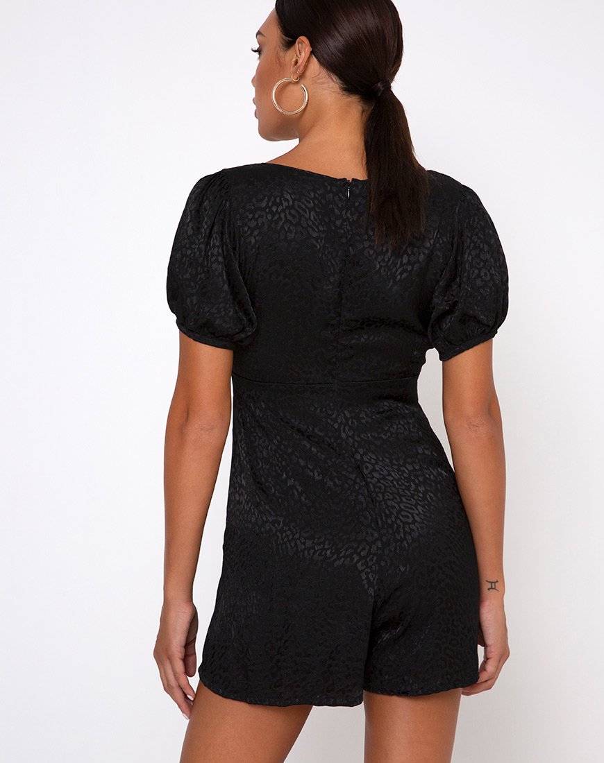 Afbeelding van Monali Playsuit in Satijn Cheetah Zwart