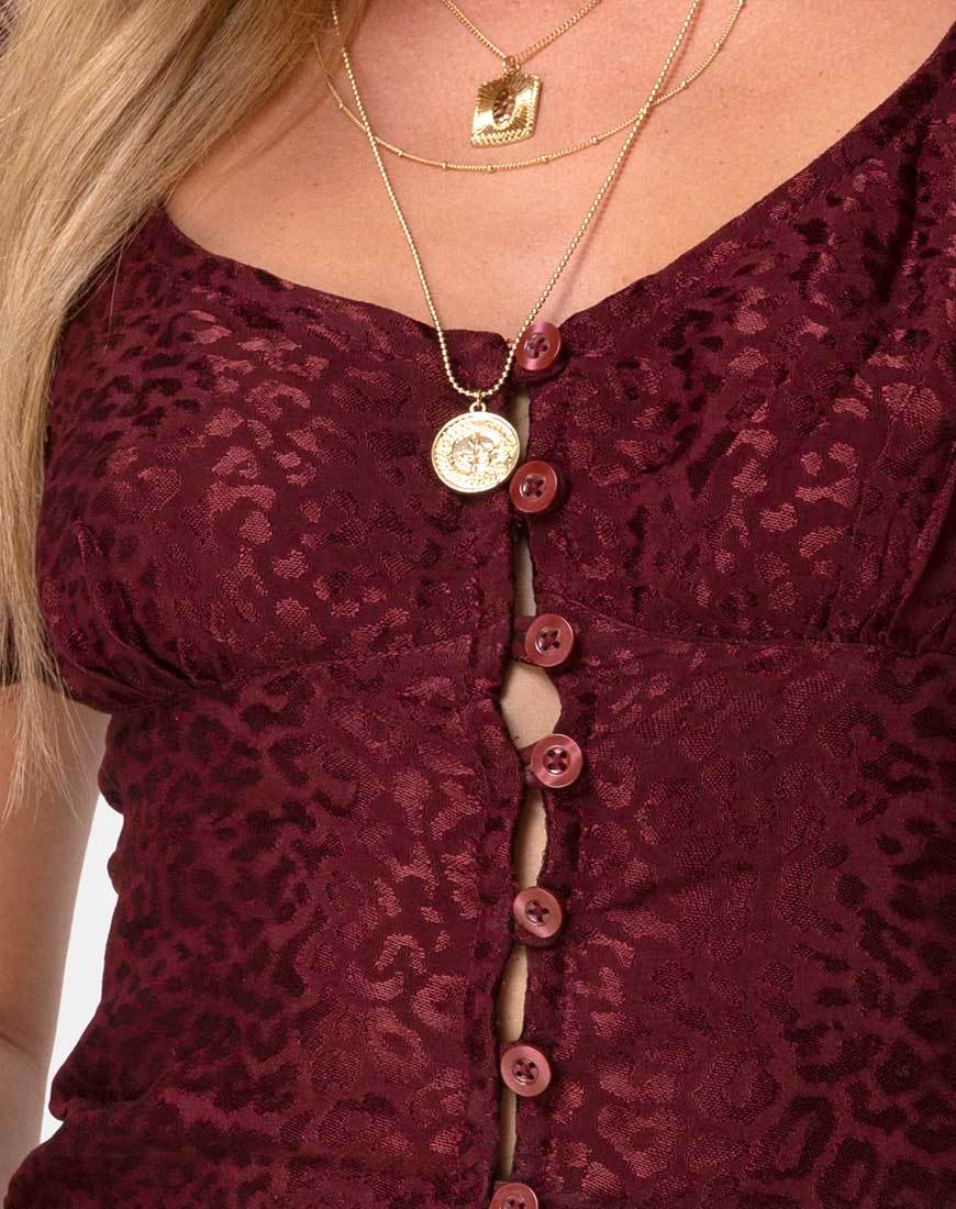 Monda Top in Satijn Cheetah Bourgondië