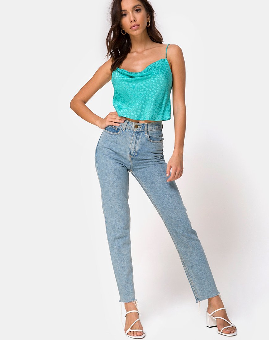 Afbeelding van Mordes Top in Satijn Ditsy Rose Blauw