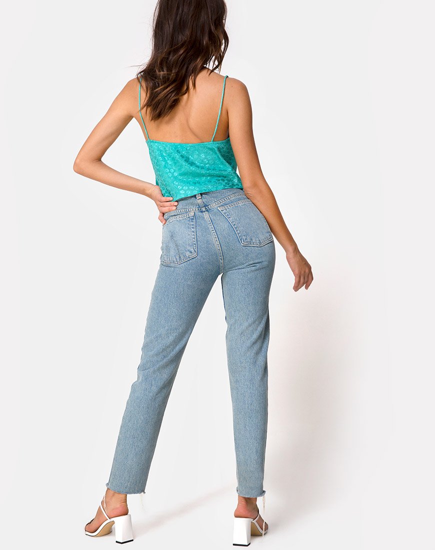 Afbeelding van Mordes Top in Satijn Ditsy Rose Blauw