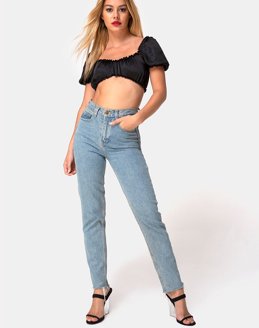 Afbeelding van Morgan Crop Top in Satijn Zwart