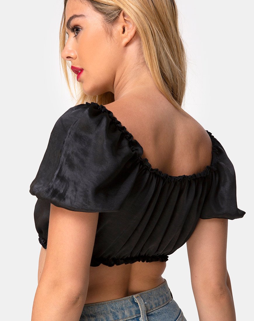 Afbeelding van Morgan Crop Top in Satijn Zwart