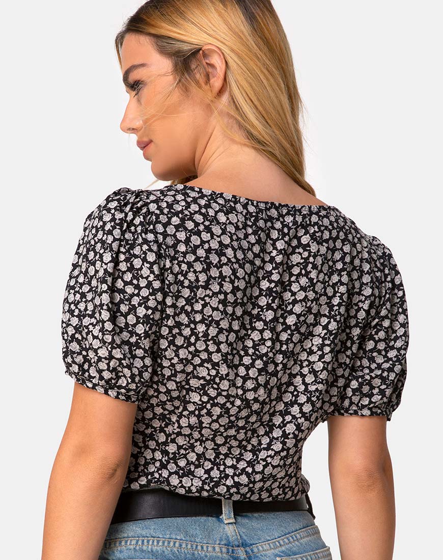 Moria Top in Ditsy Rose Zwart