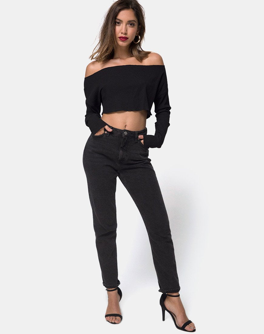 Afbeelding van Moss Trui in zwart ribtricot