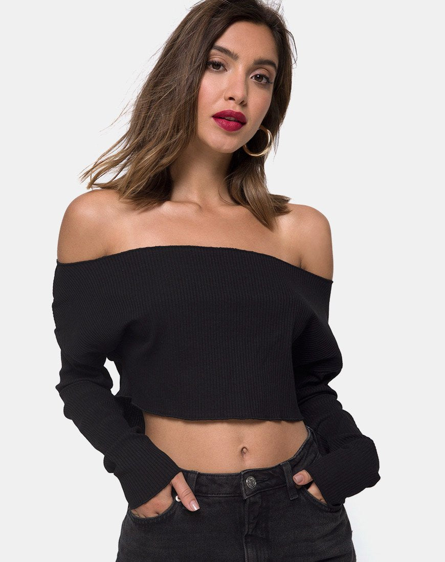 Afbeelding van Moss Trui in zwart ribtricot