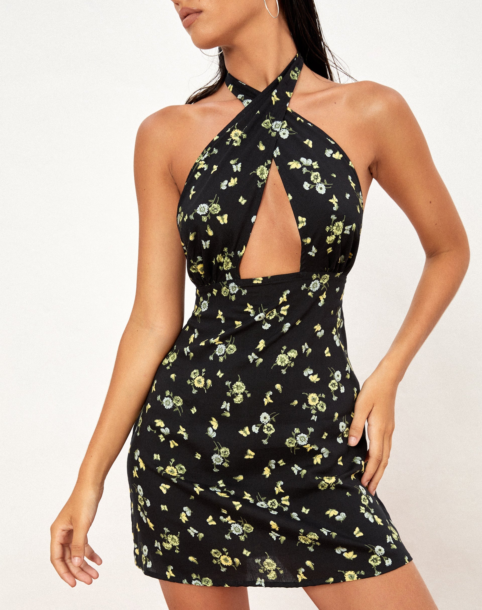 Afbeelding van Moura Cutout Dress in Lemon and Lime Black