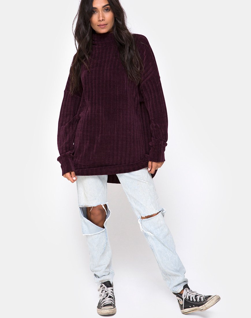 Afbeelding van Neve Oversize Trui Dress in Chenille Plum