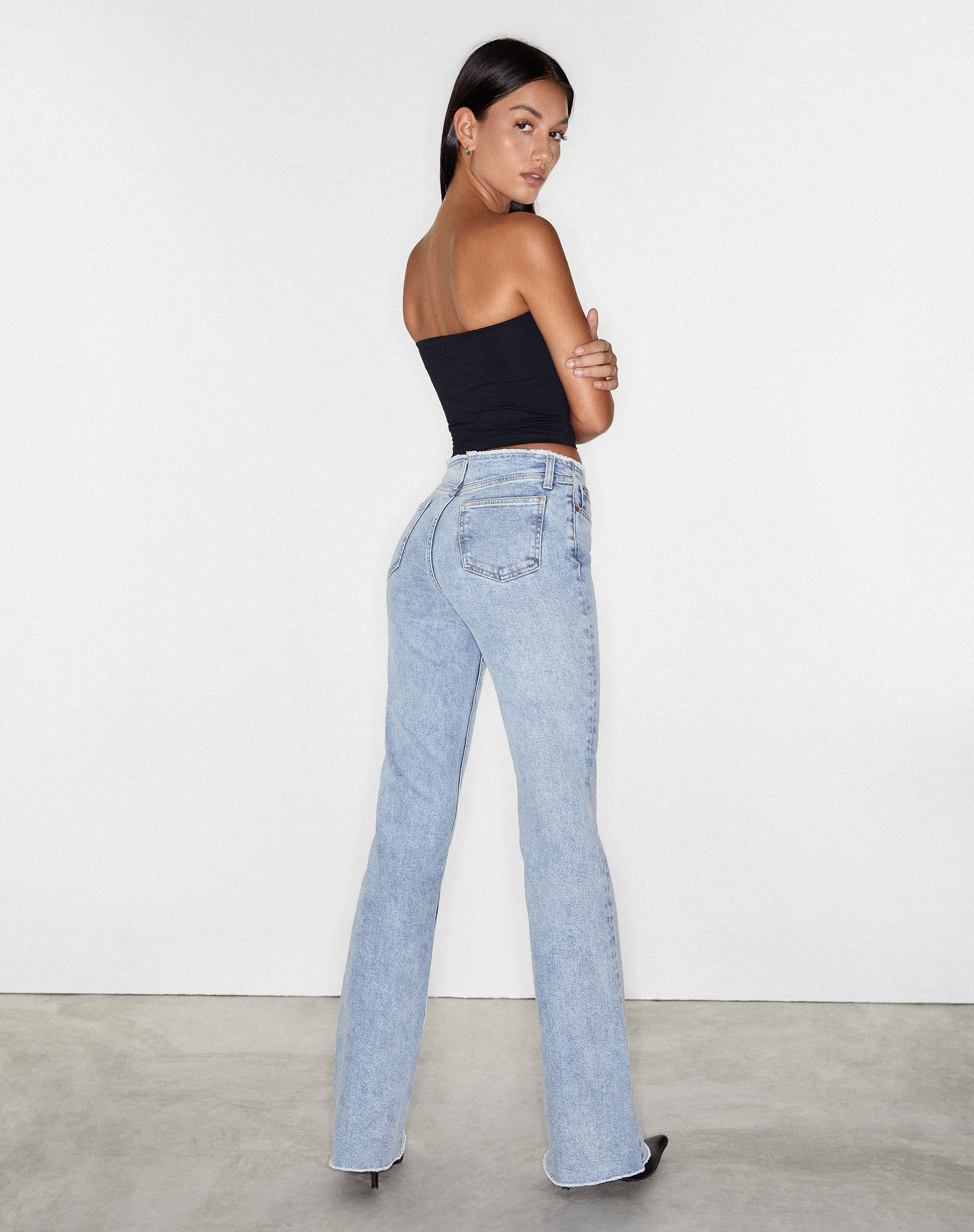 Afbeelding van Gerafelde jeans met lage taille in Light Wash Blue