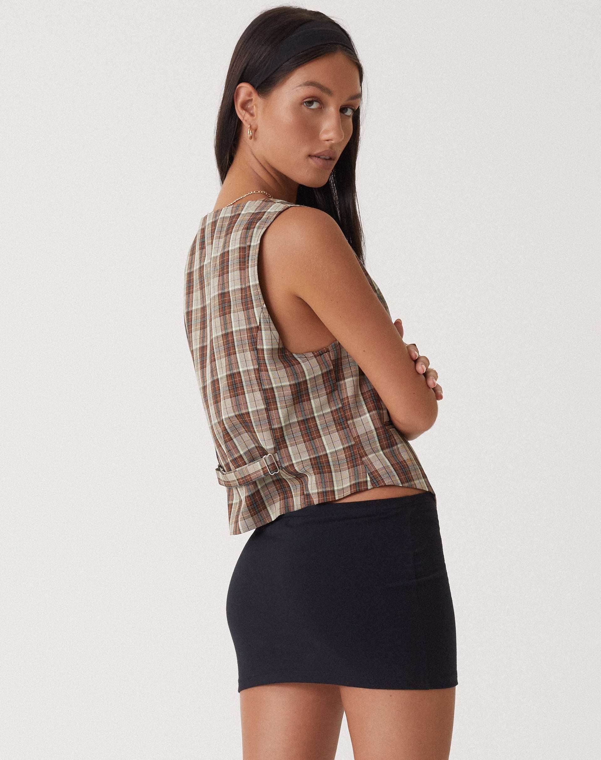 Afbeelding van Motel X Olivia Neill Vistana Vest in Check Tan Bruin