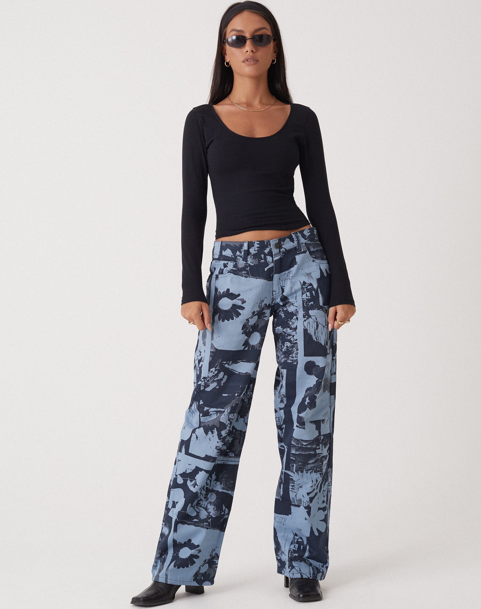 beeld van MOTEL X OLIVIA NEILL Low Rise Parallel Jean in fotocollage blauw