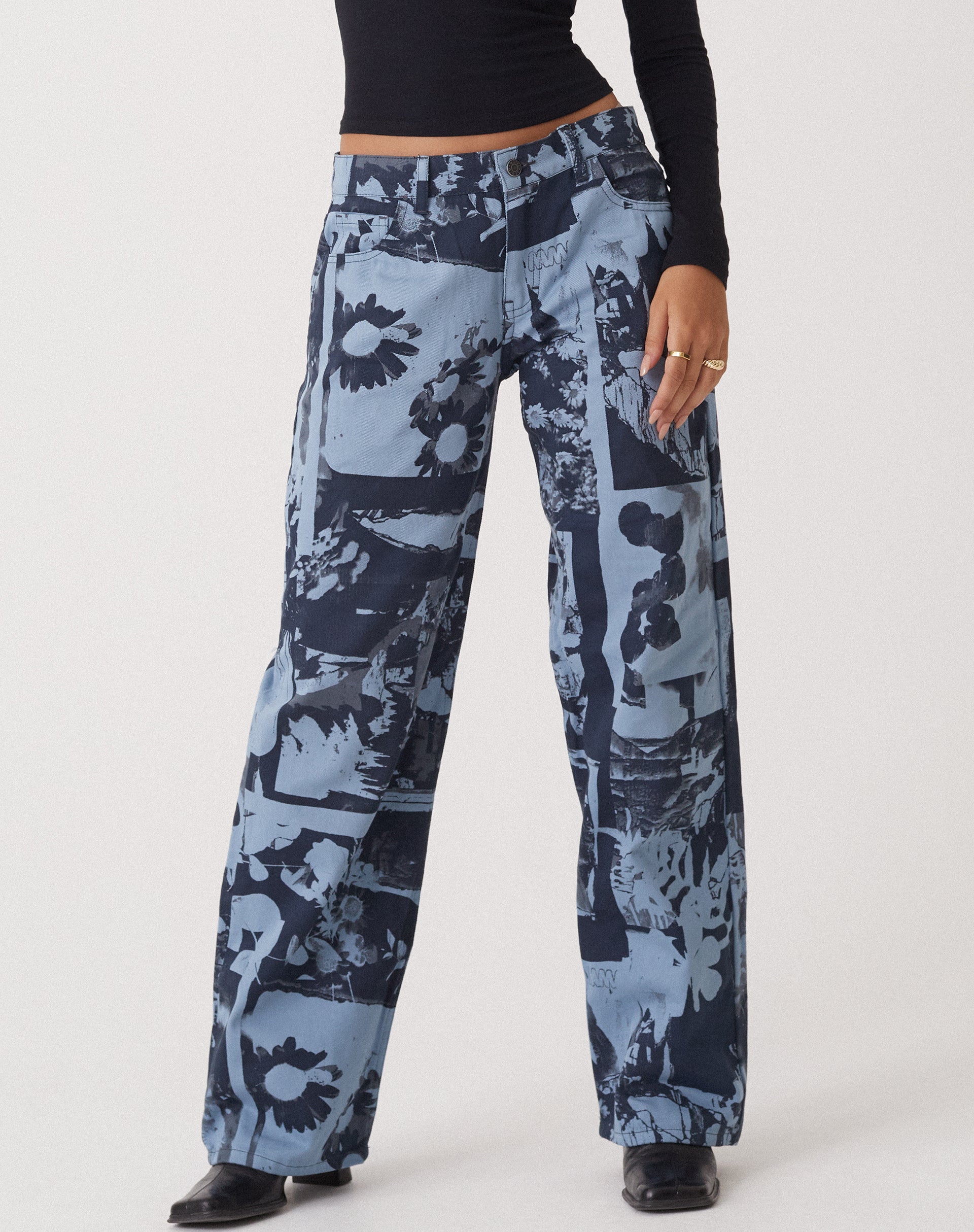beeld van MOTEL X OLIVIA NEILL Low Rise Parallel Jean in fotocollage blauw