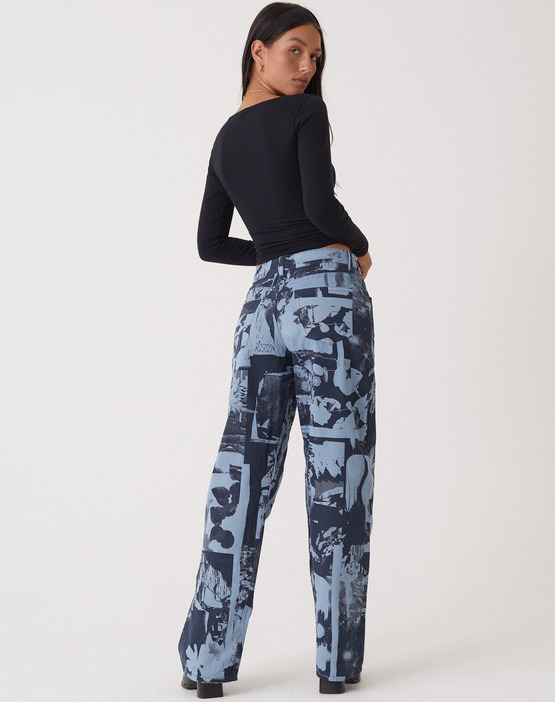 beeld van MOTEL X OLIVIA NEILL Low Rise Parallel Jean in fotocollage blauw