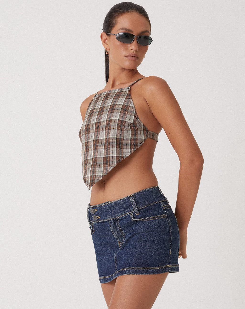 Motel X Olivia Neill Wibi Top in geruit Tan Bruin