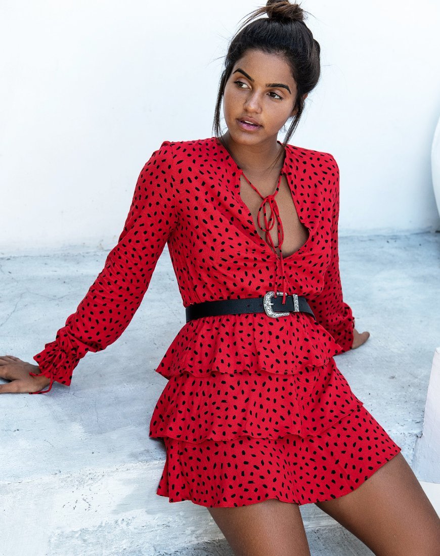 Kepsibelle jurk in Mini Diana Stip Rood en Zwart