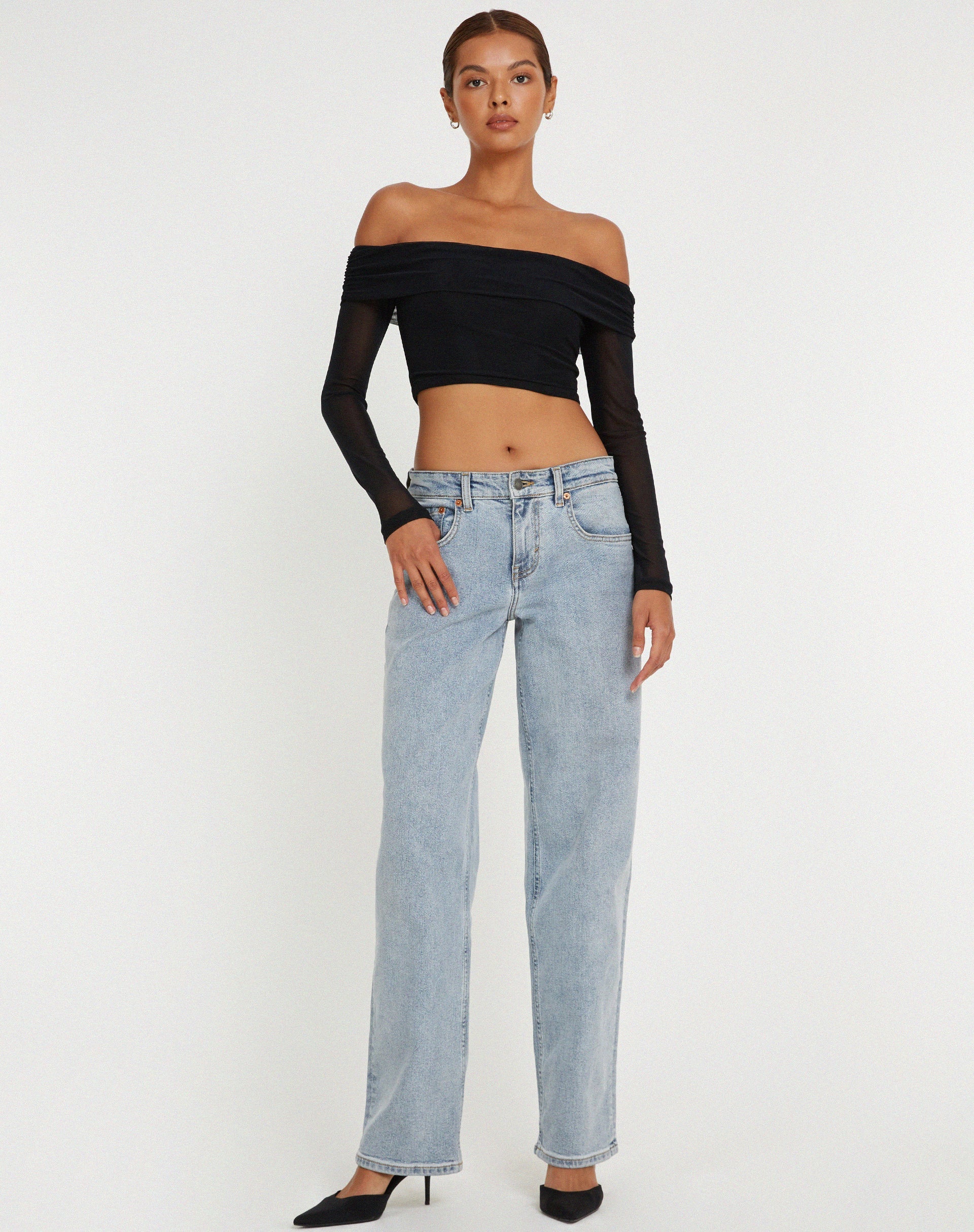 Afbeelding van Nagini Bardot Crop Top in Zwart
