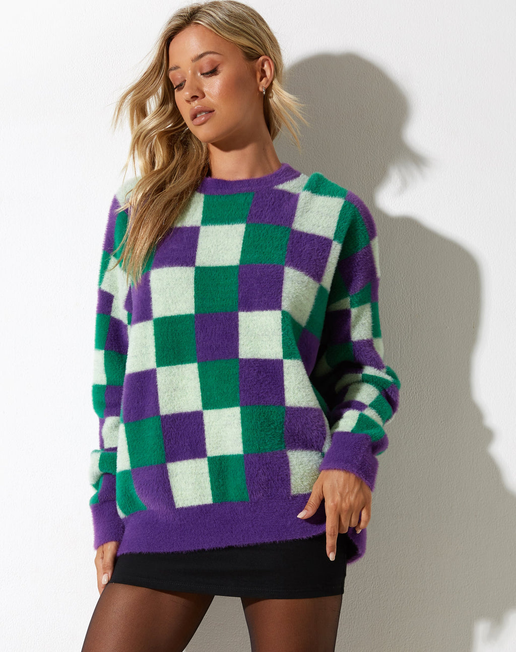 Namari Trui in geruit Groen Purper