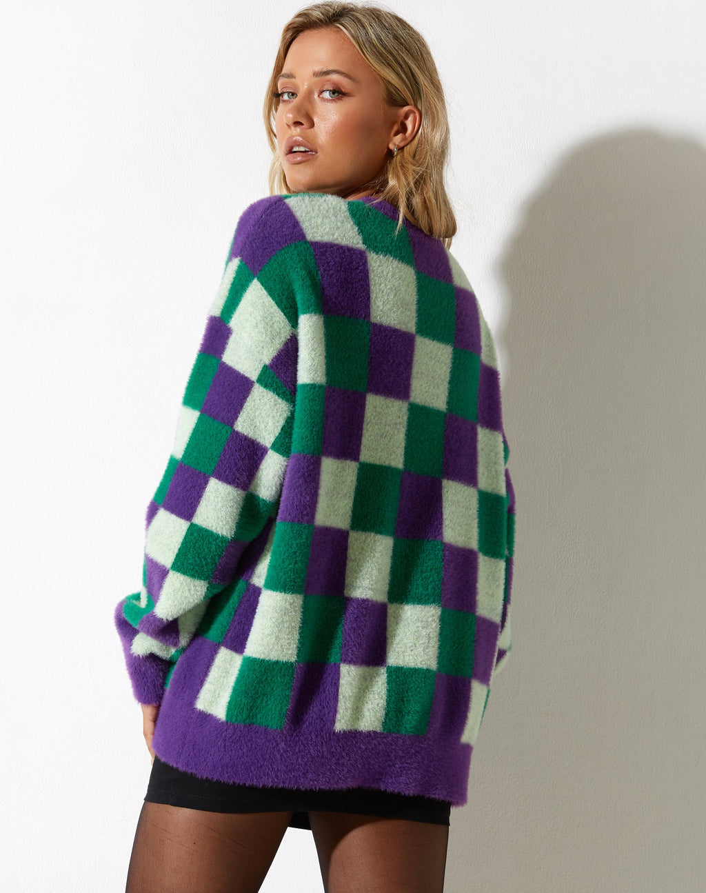 Namari Trui in geruit Groen Purper